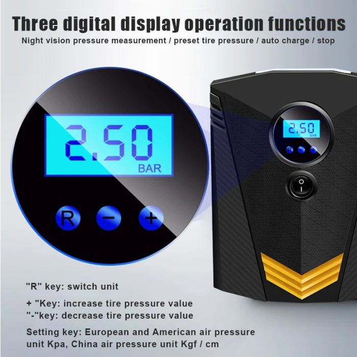 Hot Air Compressor Heavy Duty Digital Tire Inflator Auto Shut Off Pump Portable DC 12V 150PSI X66