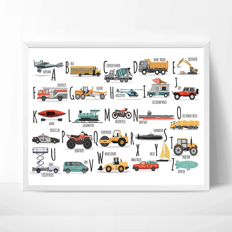ABC Alphabet Car transportation print kids room decor