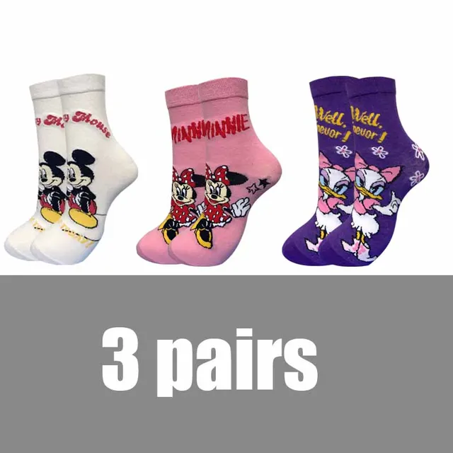 3 Pairs Casual Korea Women socks Cute Kawaii long socks Cartoon Mickey Minnie Donald Winnie Cotton socks girl socks Size 35-42 green
