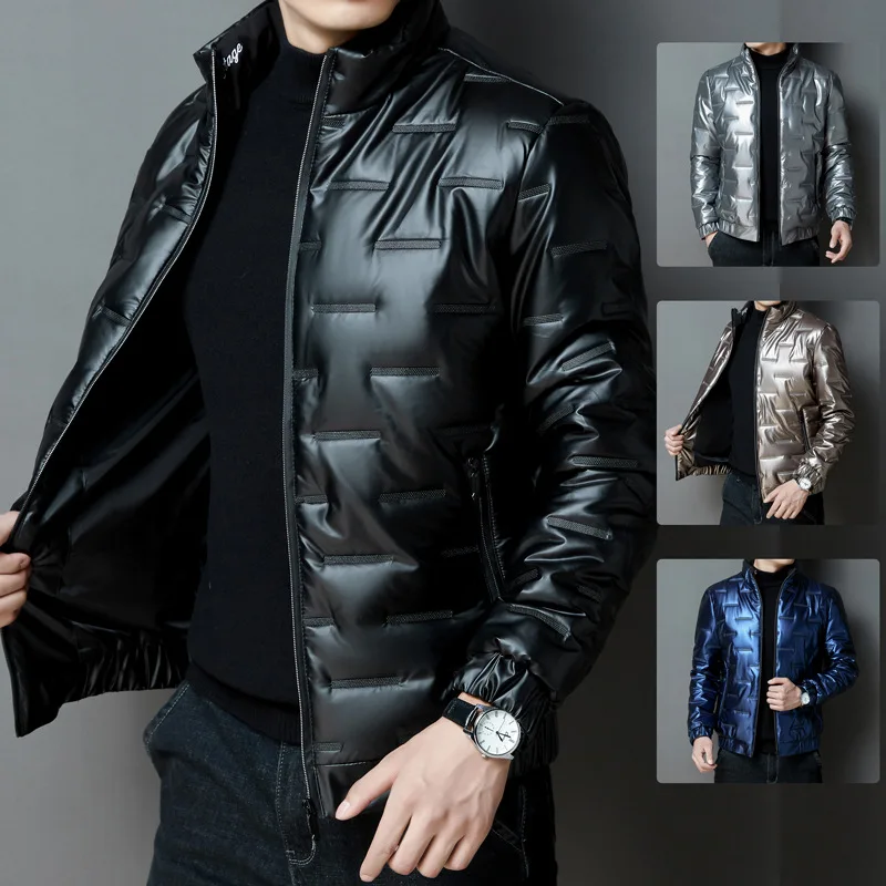 

Winter Down Padded Jacket Men Winter Clothing Reflective Bright Surface Casual Stand Collar Mens Padded Jacket Jacket