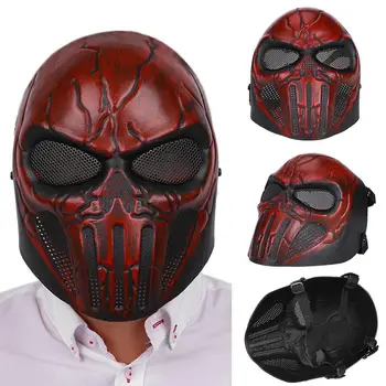 

Mask Safety Skull Mesh Halloween Paintball Protector Horror Scary Red Airsoft Full Protection TPR+EVA