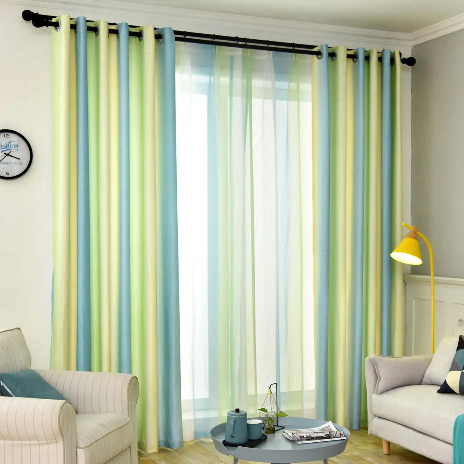 

Modern Strips English Alphabet Curtains for Living Room Bedroom Blackout Finished Window Screen Green Red Curtain Fabric