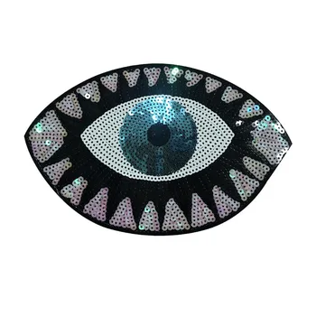 

New Arrival Punk Eye Eyeball Applique Iron-On Embroidered Shiny Sequins Patch Appliques Clothes Stickers Sew on Eyes Badge