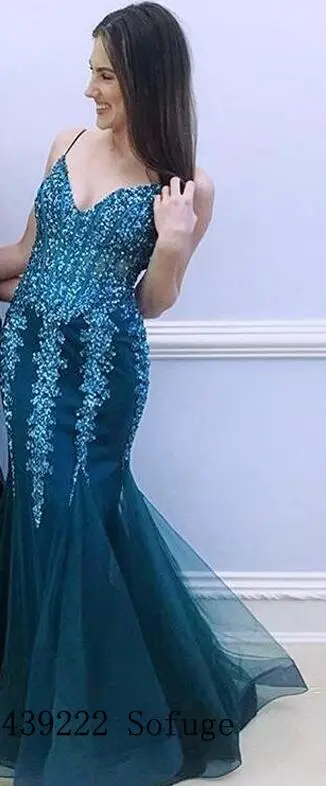 Model Color Шикарные Вечерние платья с блестками и бусинами для девочек, платье русалки на тонких бретелях, арабское платье для девочек, платье для вечеринки размера плюс - Color: Model Color