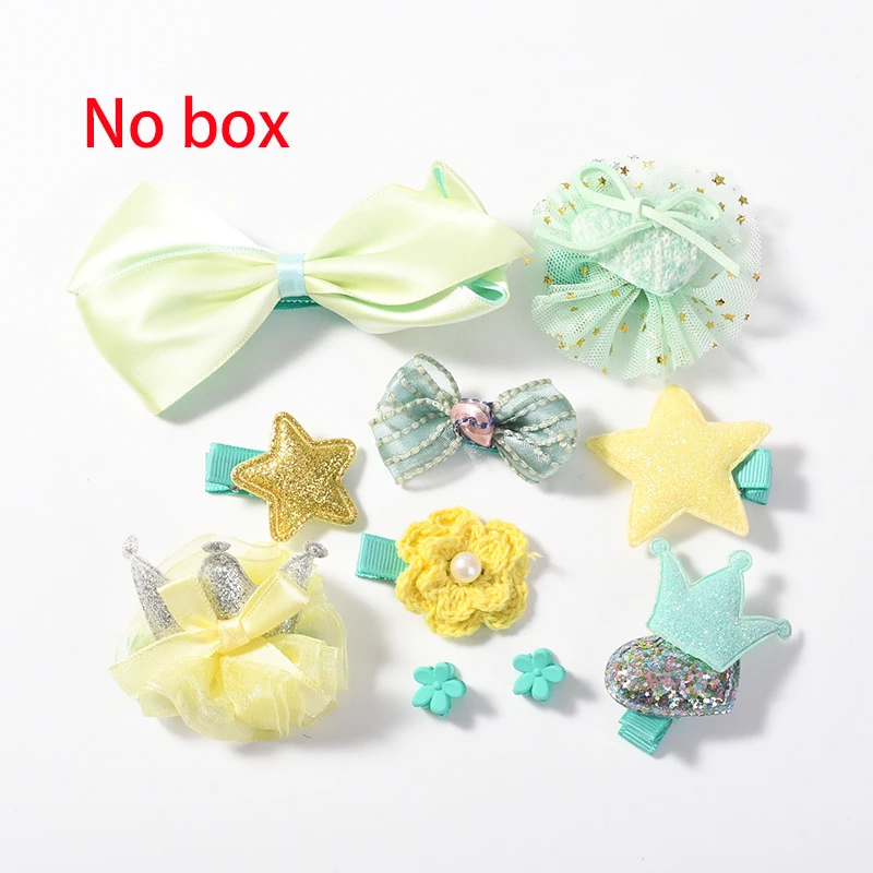 NO box- yellow 10 шт./кор. дети милые женские аксессуары для волос комплект детскими волосами круг ткань с цветочным узором и бантом, заколки для волос для девочек, повязка на голову - Цвет: NO box- yellow