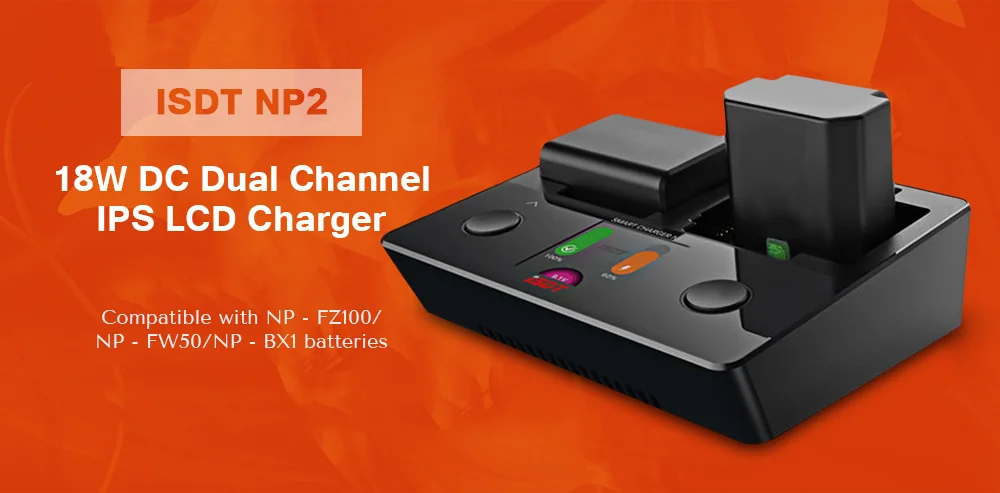 ISDT NP2 18 Вт DC двухканальный ips ЖК-дисплей Камера Зарядное устройство для sony NP-FZ100 NP-FW50 NP-BX1 Батарея