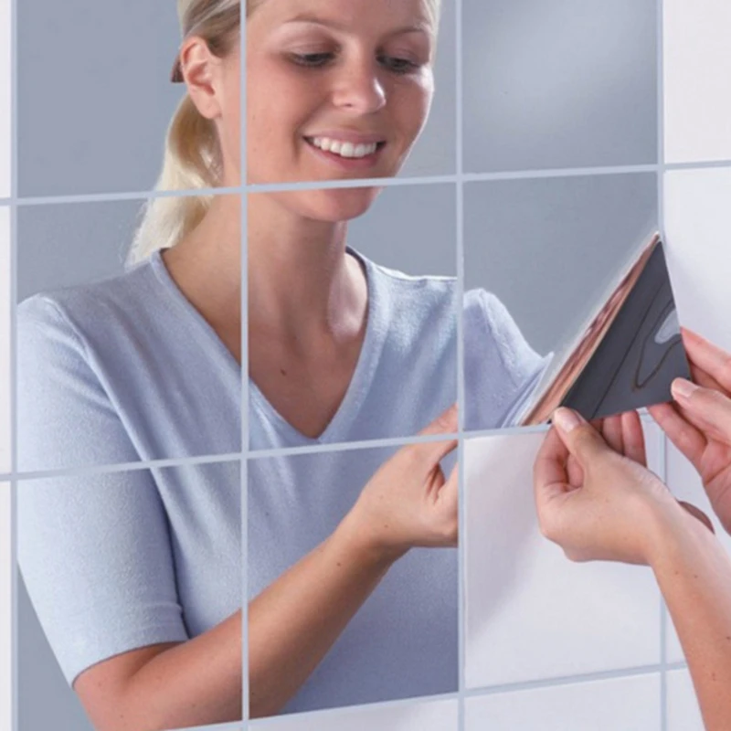 

6/9/16PCS Acrylic Square Mirror Wall Stickers Wallpapers Self Adhesive Removable Hexagonal Mirror Sheet