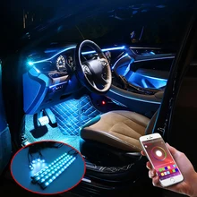 Niscarda araba atmosfer işıklar EL Neon tel şerit RGB çoklu modları App ses kontrolü oto İç dekoratif ortam lambası