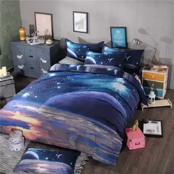 

3D Star Bedding Set Outer Space Microfiber Duvet Cover Set with Pillowcase Twin Full Queen Size Bed Linen Set Bedclothes