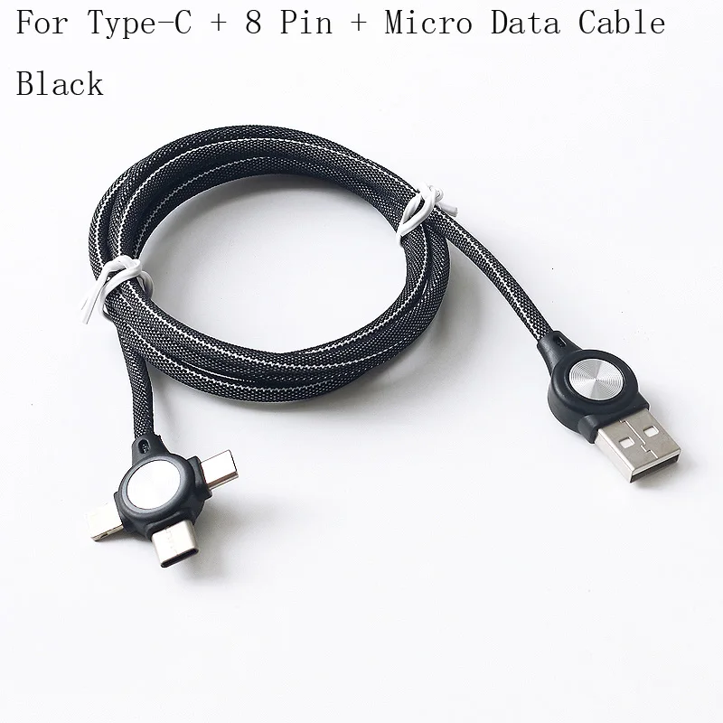 3A быстрое зарядное Освещение 3 в 1 USB кабель светодиодный Micro type лента C для iPhone 11 Pro X Max samsung S10 Note 10+ Xiaomi RedMi 9 Mix - Цвет: Black