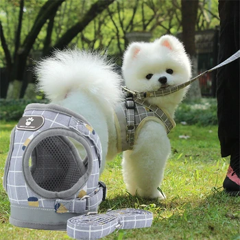 

New Pet Dog Cat Harness with Leash Adjustable Vest Walking Supplies Soft Breathable Plaid Collar Puppy Small Medidum Large Dogs