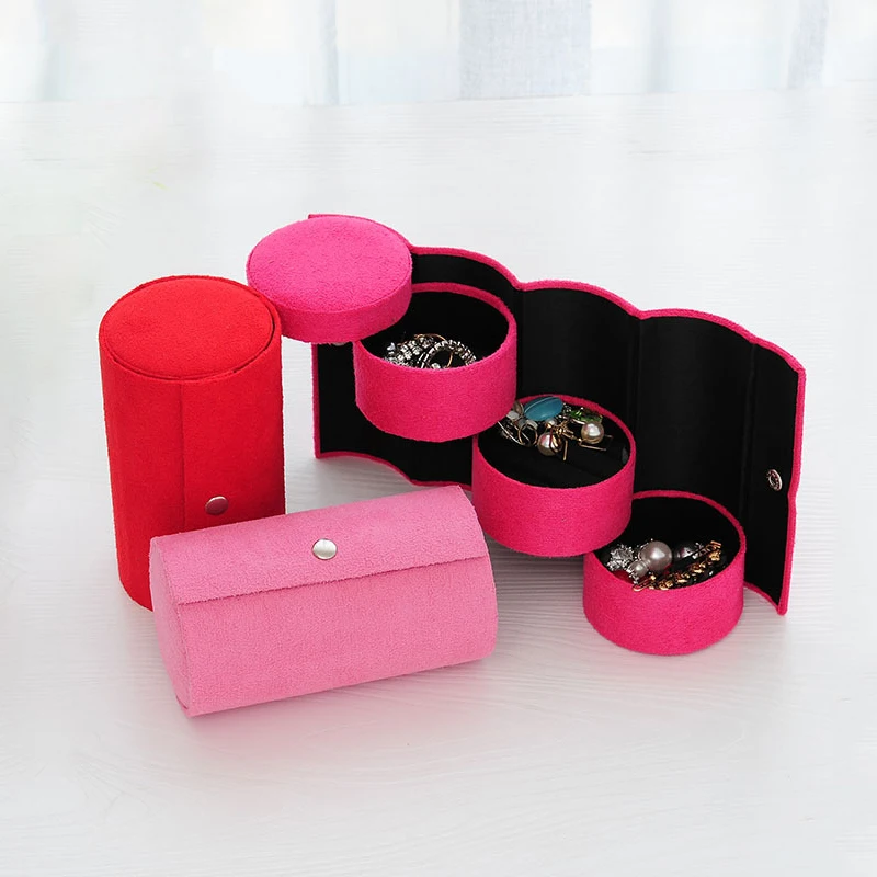 

Cylinder Shaped Jewellery Storage Roll Case Velvet Travel Makeup Ring Ear Pendant Necklace Organizer Display Box Wholesale