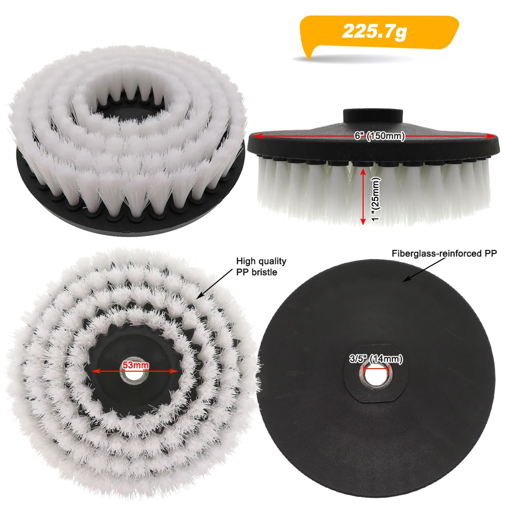 6-Zoll-Elektro-Hohlreinigungsbürste für Teppiche, Glas, Autoreifen, Dusche, Fliesen, Badezimmer und Küchenoberflächen mit Adapter. – Detail 3