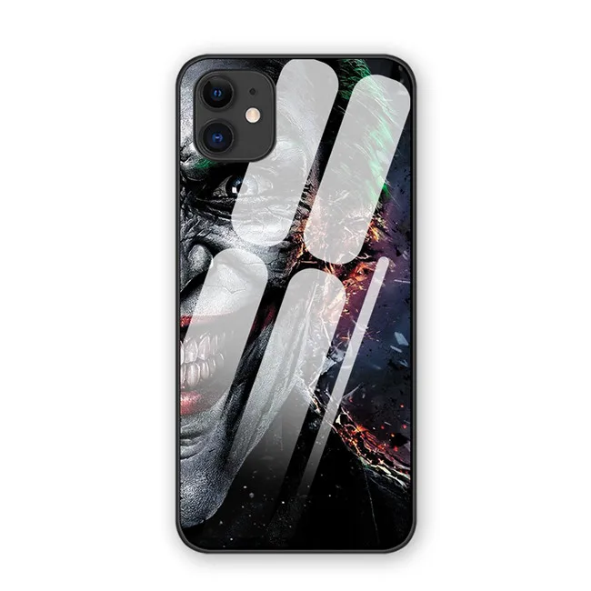 Бэтмен Темный Джокер Чехлы для iphone 7 8 6 6S Plus роскошный закаленное стекло чехол для телефона iphone 11 11Pro X XR XS MAX - Цвет: 9
