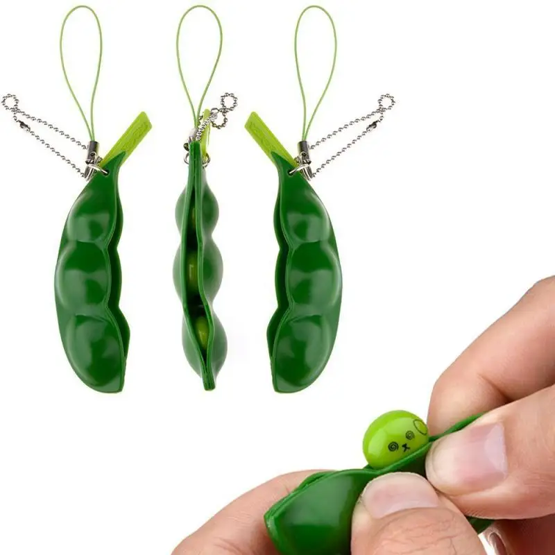 

Hot Creative Extrusion Pea Bean Soybean Edamame Stress Relieve Toy Keychain Cute Fun Key Chain Ring Gift Bag Charms Trinket Toys