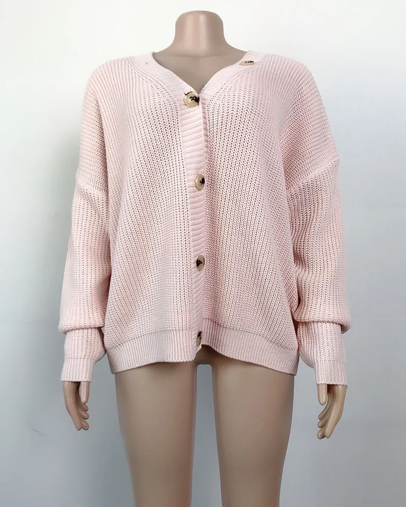 ArtSu Autumn Winter Single Breasted Sweaters Women Loose Pink Sweaters Outwear Knitwear Cardigans Long Sleeve Sweater ASSW60319