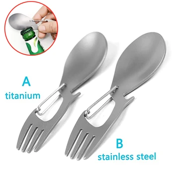

Pure Titanium Multi-function Fork Spoon Titanium Spoon with Bottle Opener Stainless Steel Fork Spoon Outdoor Camping Tableware