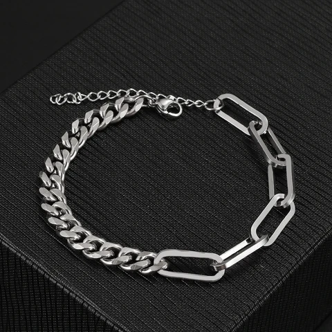Steel Bracelets 2022 Hot Fashion Paperclip Link Chain Cuban Chain Gothic Hip Hop Bracelet For Women Men Jewelry Gifts