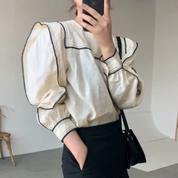 Casual O-neck Patchwork Women Blouses Shirts Full Sleeve Ruffles Female Blouses Shirts 2020 Spring Summer Tops Blusas