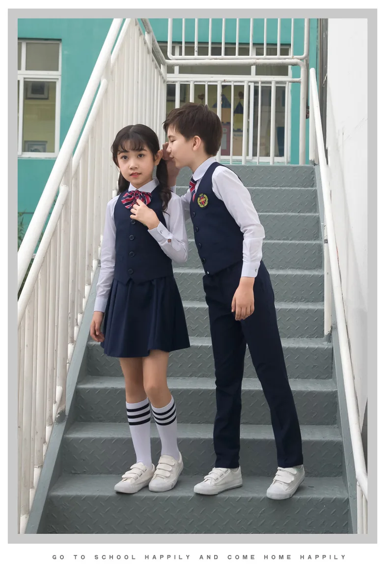Детская школьная форма в Корейском стиле для мальчиков и девочек, белая рубашка, платье морячки, штаны, жилет, жилет, комплект одежды с галстуком, костюм для студентов