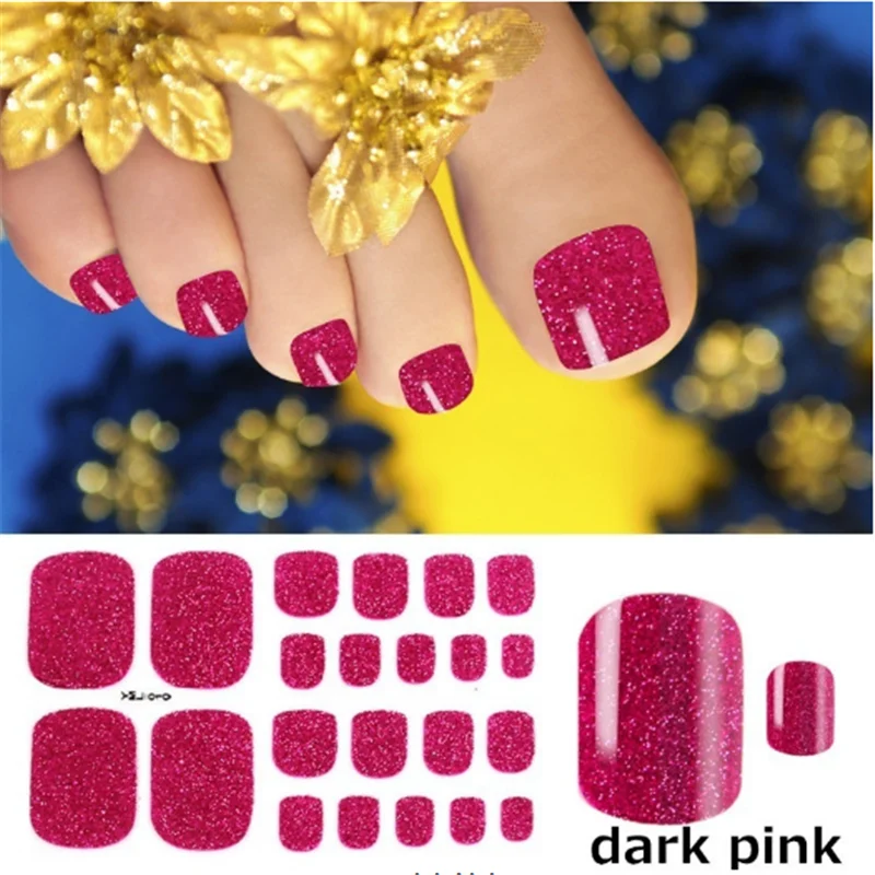 1 Sheet Full Cover Toe Nail Art Glitter Toenail Sticker Sparkling Foot Decals Dark Pink Sexy Summer Style Manicure Drop Ship