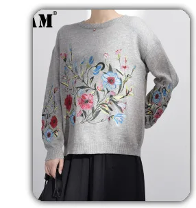 [EAM] Women Red Pattern Printed Big Size Dress New Stand Collar Long Sleeve Loose Fit Fashion Tide Spring Autumn 2020 1DA115