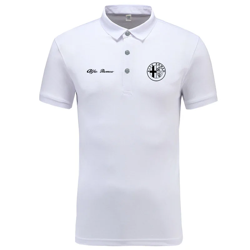 Рубашка поло с логотипом Alfa Romeo, Мужская брендовая одежда, однотонные рубашки поло, повседневные хлопковые рубашки поло с коротким рукавом - Цвет: Белый