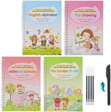 Caligrafia mágica reutilizada escrita 4 copybook 1pen 1penholder 5 recargas 10ml 4 livros copybook reusável para caligrafia