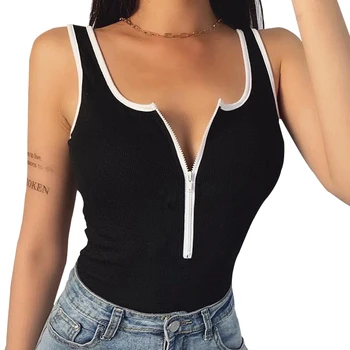 

Lady Zipper Vest Jumpsuit Fashionable Sexy Slim Bottoming Bodysuit Patchwork sleeveless Women Jumpsuit Sexy Shorts Rompers