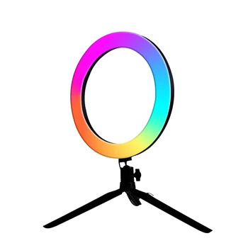 

16/26cm Colorful Change Dimmable LED Ring Video Light Sets Selfie Makeup Live Broadcast Light with Tripod Remote Control Folder