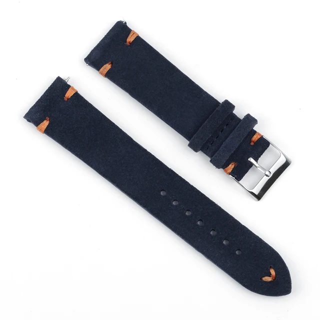 High Quality Suede Leather Vintage Watch Straps Blue Watchbands Replacement Strap for Watch Accessories 18mm 20mm 22mm 24mm DarkBlue-Orange Line
