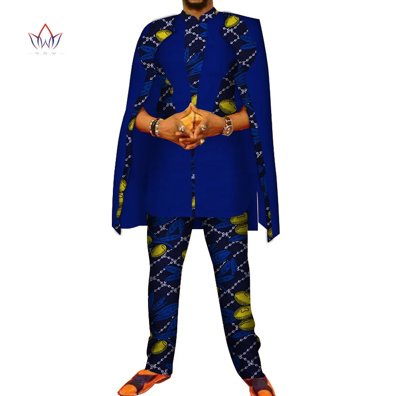 Африканский принт 3 предмета мужские комплекты топ Dashiki и брюки халат набор Bazin