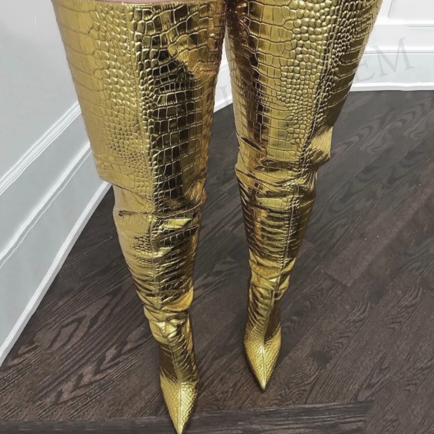 gold knee boots