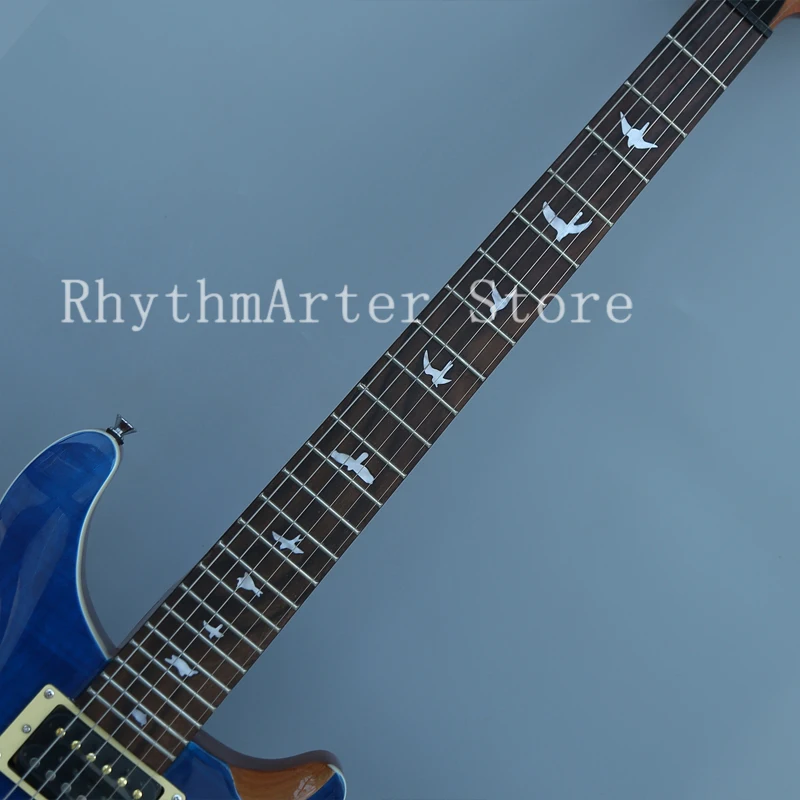 Free shipping, custom guitar, blue tiger flame decorative electric guitar, rose wood fingerboard, chrome alloy hardware - Image 3