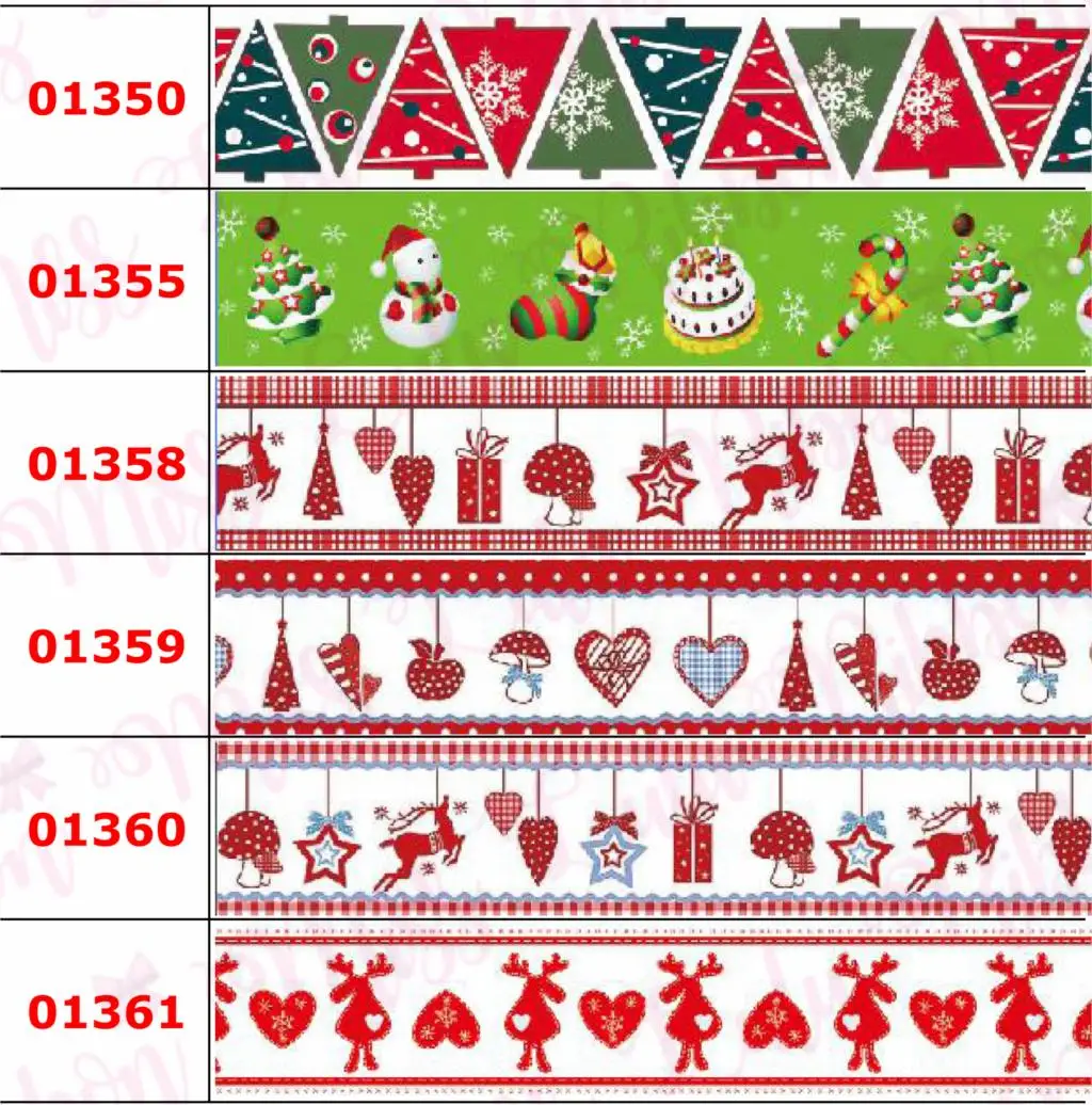 

16mm-75mm Christmas Series Bell Candy Red Hat Green Tree Printed Grosgrain/Foe Ribbon DIY Hair Bowknots Party Decor 50yards/roll