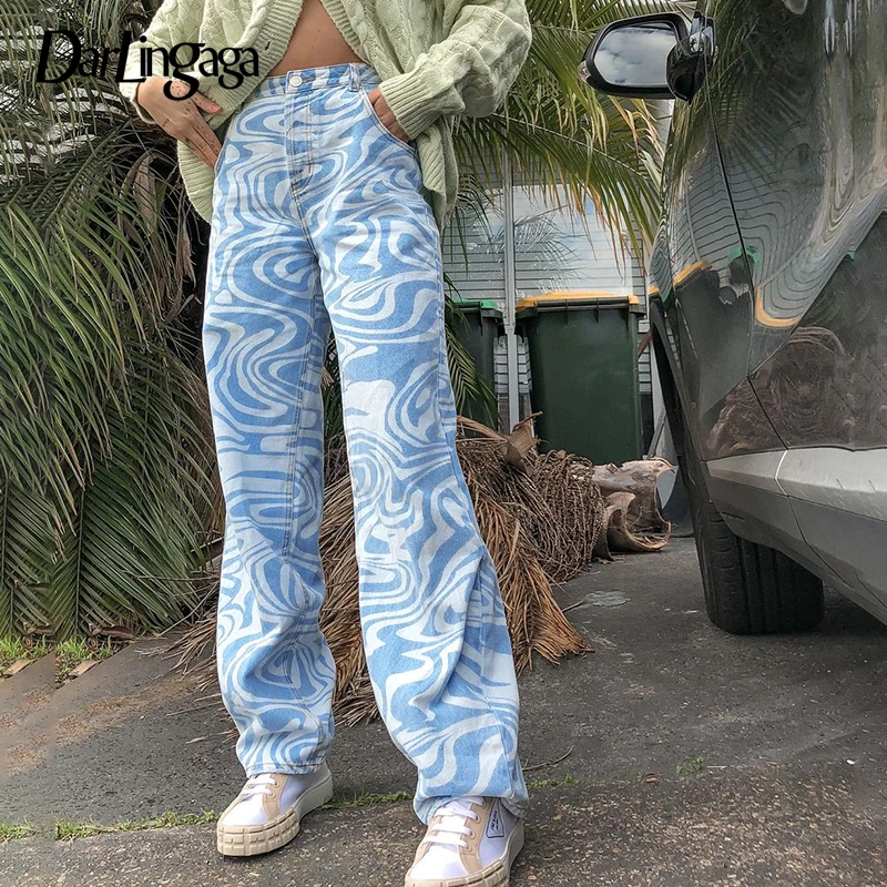 Pants Women Aesthetic-Trousers Harajuku Darlingaga Streetwear Y2K Zebra-Pattern High-Waist