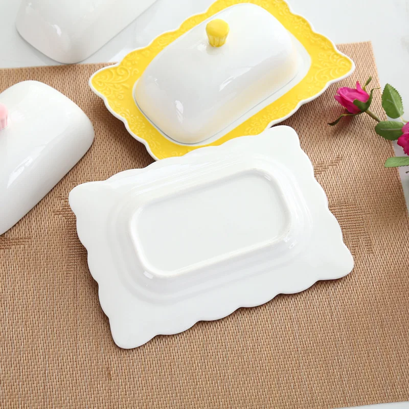 Керамическая тарелка для масла с ручкой, декоративная крышка для кухни, милый дизайн для кухни, столовой - Цвет: butter dish