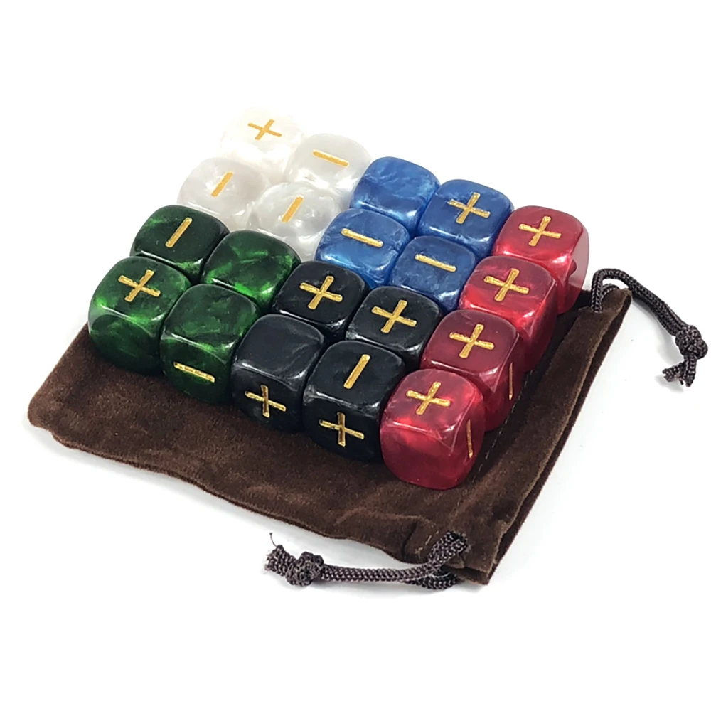 Fate Dice with Bag 20pcs for Board Game "+, "Gold Ink Tabletop Game