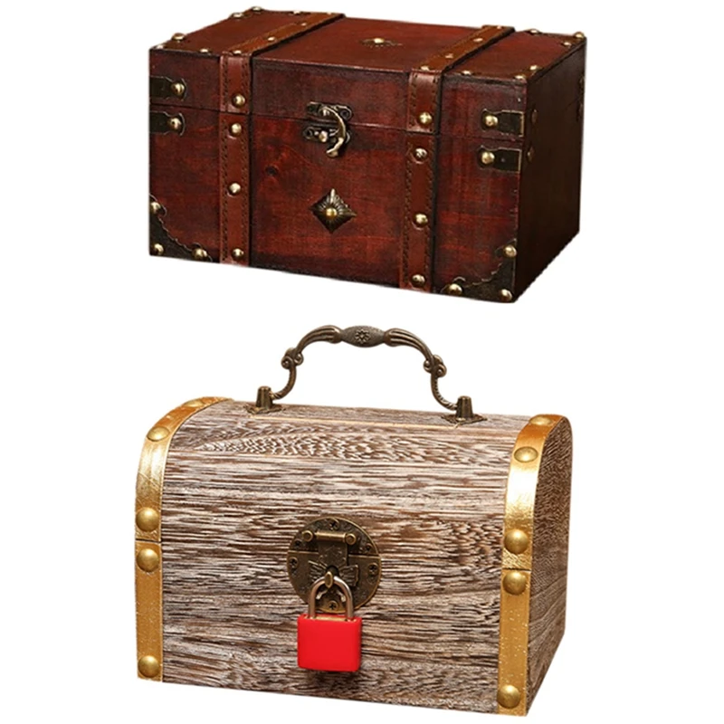 

1 шт. античный органайзер для ювелирных изделий и 1 шт. Копилка Деревянный чехол изысканный ящик для хранения с ключами