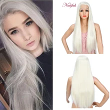 Natifah белый парик Синтетический кружевной передний парик длинный прямой парик часть для женщин косплей парик