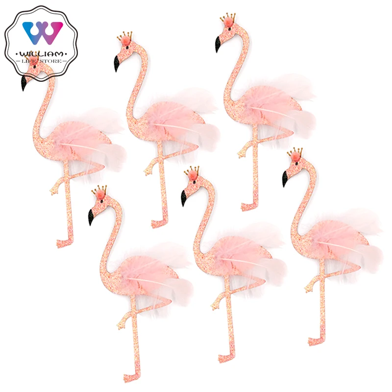 

1Pcs Flash Powder Feathers Flamingo Happy Birthday Cake Inserted Card Wedding Party Kids Cupcake Paper DIY Decorative Supplies
