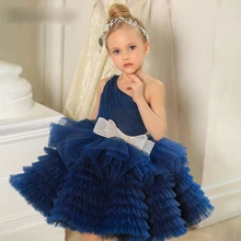 Hot Girls Turquoise Tiers Tulle A Line Girls Birthday New Year Dresses First Communication Dress Flower Girl Dresses 2021