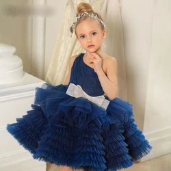 Hot Girls Turquoise Tiers Tulle A Line Girls Birthday New Year Dresses First Communication Dress Flower Girl Dresses 2021