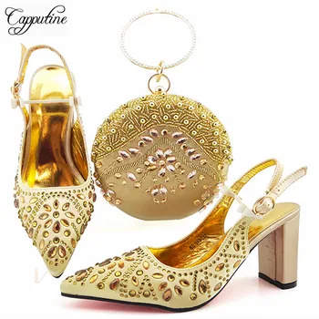 

2020 High Quality Luxury High Heels Shoes With Bag Set Newest Italian Rhinestone Woman Shoes And Bag Sets For Wedding Party