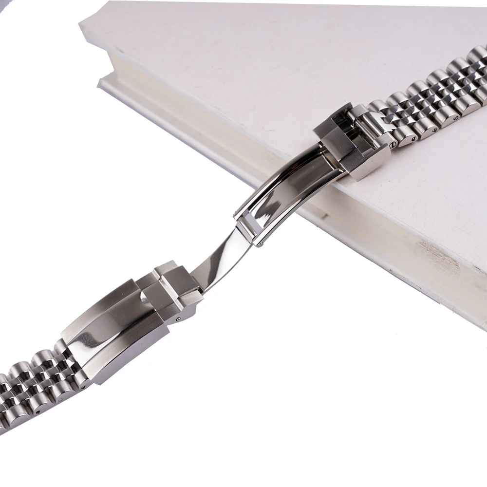 Rolamy 22mm Silver Stainless Steel Replacement Wrist Watch Band Strap Bracelet Jubilee with Oyster Clasp For Seiko Tudor Omega
