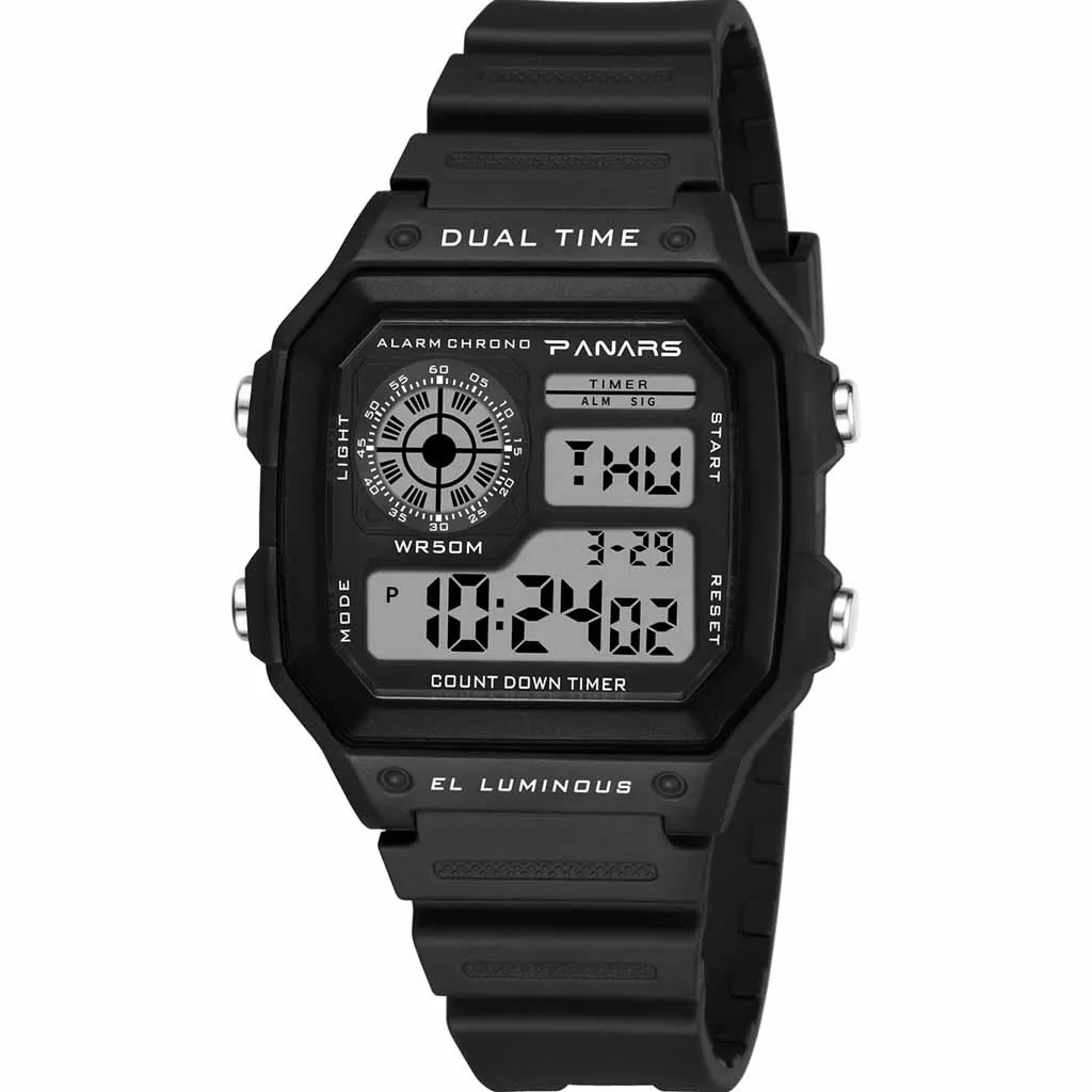 PANARS мужские ретро военные цифровые часы водонепроницаемые EL светящиеся reloj deportivo hombre стильные erkek kol saati CN - Цвет: 1