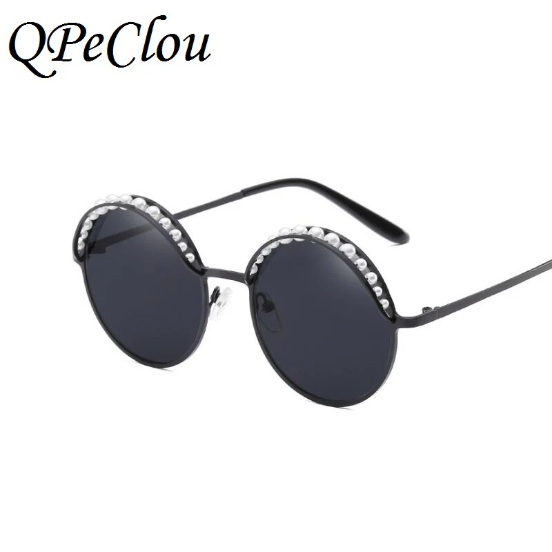 QPeClou, Ретро стиль, круглые солнцезащитные очки, женские,, роскошные, брендовые, дизайнерские, жемчуг, солнцезащитные очки, женские, зеркальные очки, Oculos Gafas