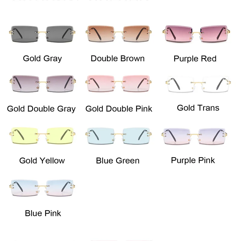 Rimless Square Sunglasses Man Brand Designer Rectangle Gradient Sun Glasses Metal Cutting Lens Male Shades Oculos De Sol_voghion.com