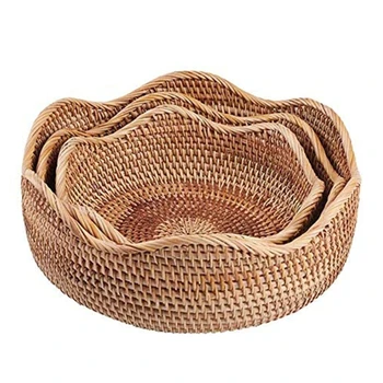 

Hadewoven Round Rattan Fruit Basket Wicker Food Tray Weaving Storage Holder Dinning Room Bowl Serving Basket for Food