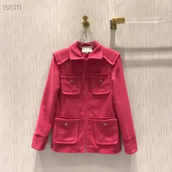 

2020 spring/fall luxury cotton jacket slim runway women turn down collar long sleeves pockets designer red coat jacket top